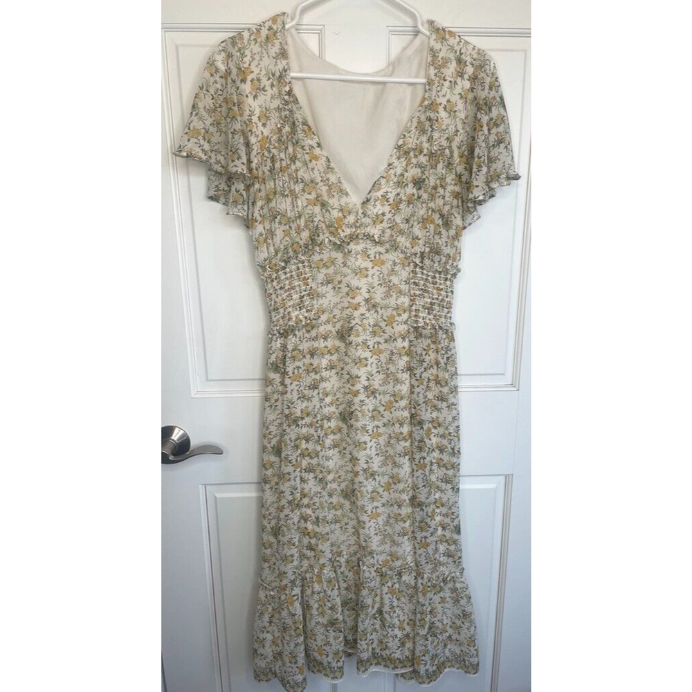Max Studio Women's Chiffon Ruffle Smocked Maxi Dress Sz M Prairie Cottage Fairy